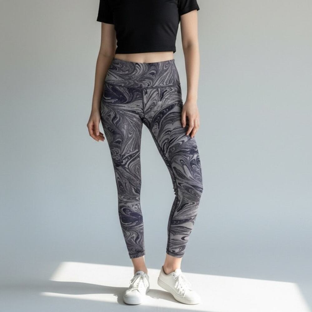 Athleta Transcend 7/8 Tight Women's Sz SP Gray Abstract Mid-Rise Stretch Yoga